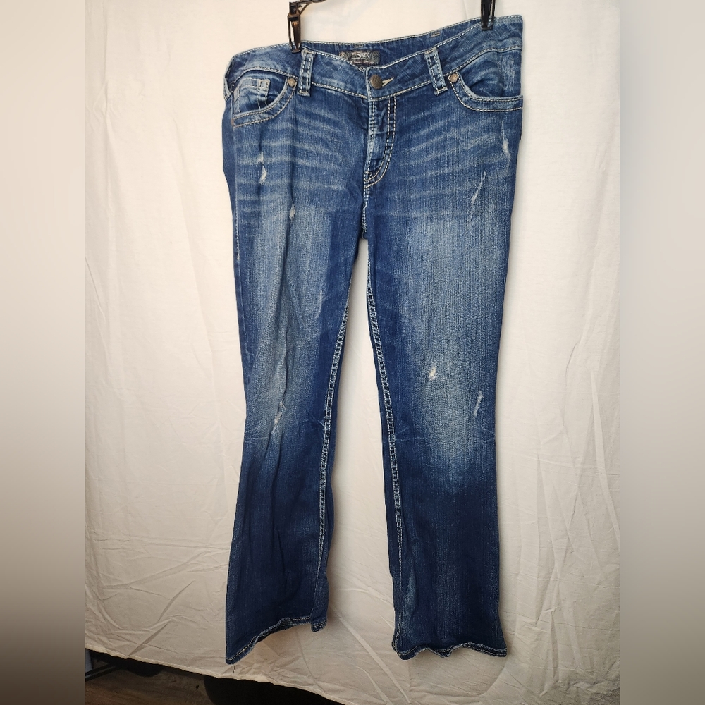 Silver Jeans Distressed Ripped Sparkly pockets Suki Surplus 36X32